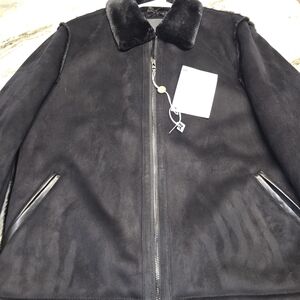 Patrizia Pepe Suede Black  Jacket with Faux Fur Collar